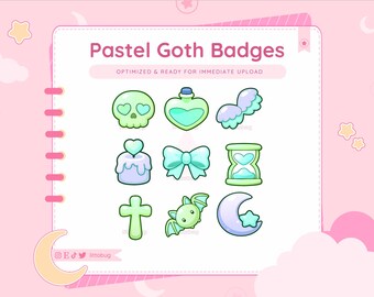 Pastel Goth Green Twitch Sub Badges | Skull, Heart, Bat Icons (Digital Download)