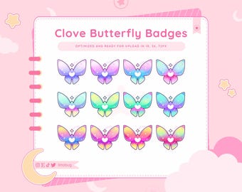 Clove Butterfly Sub Badges (12 Pack) for Twitch, YouTube, Discord | Valorant Bit Badges