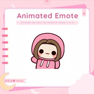 Wiggle Animated Emote (Braune Haare, Pinker Hoodie) für Twitch, YouTube, Discord | Chibi Mädchen
