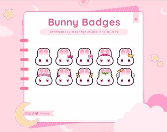 Bunny Twitch Badges, Cute Rabbit Sub Badges (10 Pack)