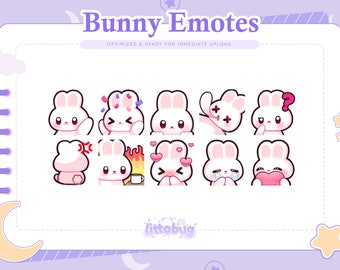 Bunny Rabbit Emotes (10 Pack) for Twitch, YouTube, Discord | White and Pink Emotes, Budget-Friendly Streaming Assets