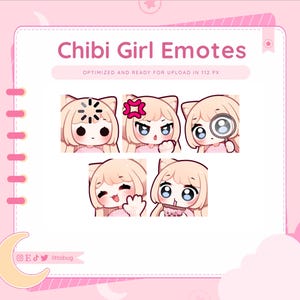 Chibi Girl Emotes (5 Pack, Blonde) for Twitch, YouTube, Discord | Cute Twitch Emotes, Animated Emotes