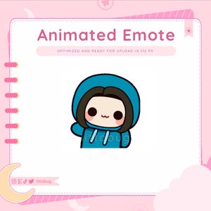 Wiggle Animated Emote (Schwarze Haare, Blauer Hoodie) für Twitch, YouTube, Discord | Chibi Mädchen