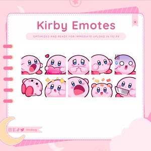 Pink Kirby Emotes (10 Pack) for Twitch, YouTube, Discord | Cute, Affordable Emote Collection Bundle