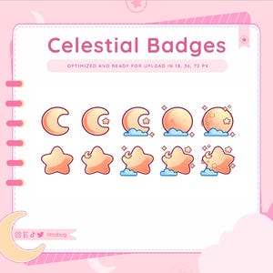 Celestial Lunar Badges (10 Pack, Gold) for Twitch, Discord, Youtube | Cosmic Streaming Assets