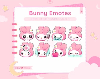 Cute Melody Bunny Emotes (8 Pack) for Twitch, YouTube, Discord