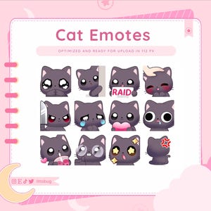 Twitch、YouTube、Discord 用の黒猫の絵文字 (12 個パック) | 子猫の絵文字