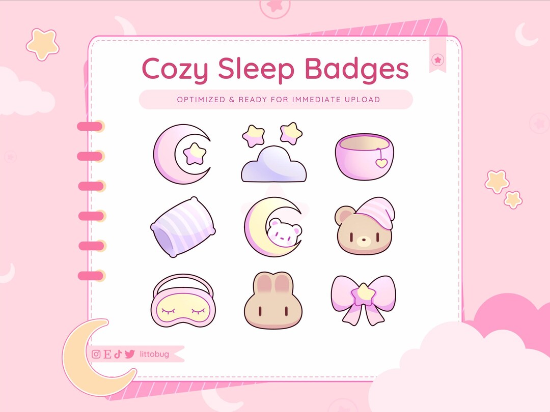 Cozy Sleepy Sub Badges for Twitch, Youtube, Discord (pink) - Etsy