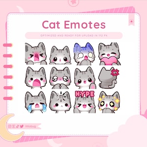 Gray White Cat Emotes (Animated, 12 Pack) for Twitch, YouTube, Discord | Animated Emotes | Kitten Emotes