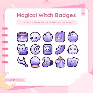Celestial Witch Badges (15 Pack, Purple) for Twitch, Discord, Youtube | Witch Stream Assets