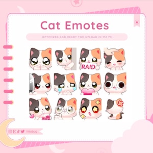 Calico Cat Emotes (Bundle of 12) for Twitch, YouTube, Discord | Affordable Animal Emotes