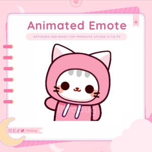 Cat Animated Emote (White, Pink) for Twitch, YouTube, Discord | Kitten Emotes