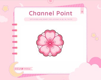 May include: A pink and white graphic with the text "Channel Point" and "Optimized and ready for upload in 28, 56, 112 px." The image features a stylized pink flower in the center, set against a pink background with decorative elements.