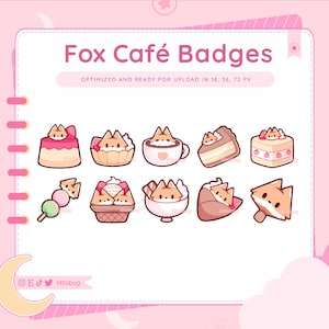 Orange Fox Cafe Badges (10 Pack) for Twitch, YouTube, Discord | Cute and Affordable Stream Assets