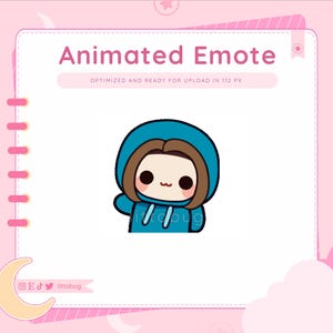 Wiggle Animated Emote (Braune Haare, Blauer Hoodie) für Twitch, YouTube, Discord | Chibi Mädchen