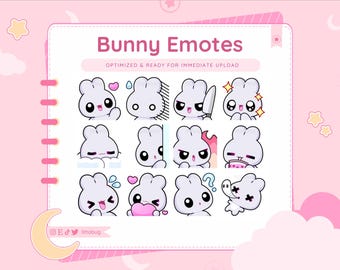 Gray Bunny Emotes for Twitch, YouTube, Discord (12 Pack)
