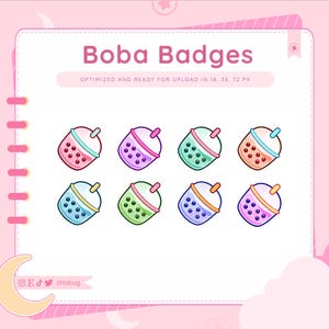 Boba Sub Badges (8 Pack) for Twitch, Discord, Youtube | Streaming Badges, Cute Sub Badges, Twitch Sub Badges