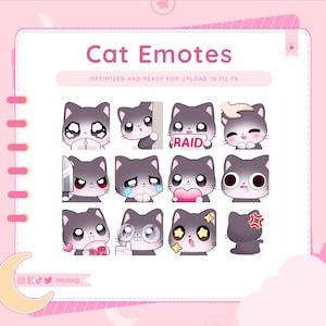 Cat Emote Bundle (Black, White) for Twitch, YouTube, Discord | Kitten Emotes
