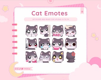Cat Emote Bundle (Black, White) for Twitch, YouTube, Discord | Kitten Emotes