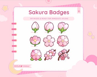 Sakura Cherry Blossom Sub Badges | Pastel Anime Twitch Icons (Digital Download)