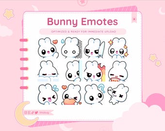 Bunny Emotes in White and Blue (10 Pack) for Twitch, YouTube, Discord | Animal Emotes