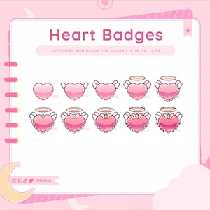 Pink Angel Heart Badges (10 Pack, Pink) for Twitch, Discord, Youtube | Cute and Affordable Streaming Assets