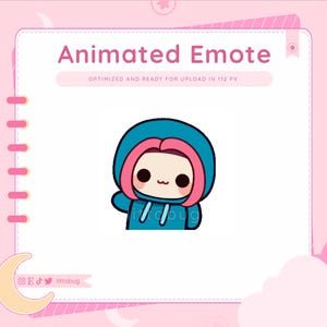 Wiggle Animated Emote (Pinke Haare, Blauer Hoodie) für Twitch, YouTube, Discord | Chibi Mädchen