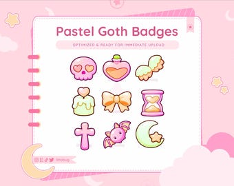 Pastel Goth Twitch Sub Badges | Orange Green Skull Heart Bat Moon (Digital Download)
