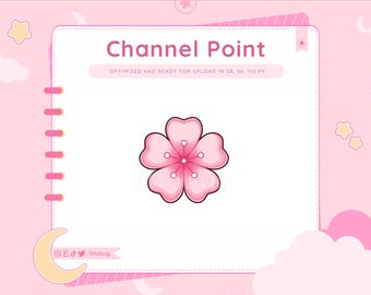 May include: A pink flower with five petals and a yellow center. The flower is on a white background with a pink border. The text "Channel Point" is at the top of the image.