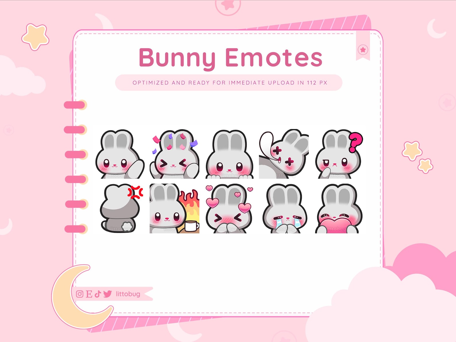 Wicked Rabbit Emotes Gray Bunny Rabbit Emotes (10 Pack) for Twitch, Youtube, Discord ...