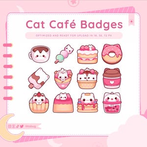 Kitty Cat Cafe Badges (12 Pack) for Twitch, YouTube, Discord | Cat Twitch Assets, Affordable Stream Graphics