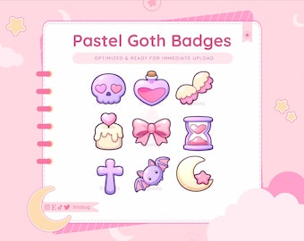 Pastel Goth Pink Twitch Sub Badges | Skull, Heart, Bat Icons (Digital Download)