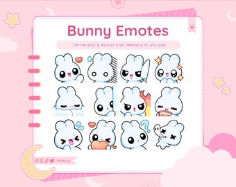 Blue Bunny Emotes for Twitch, YouTube, Discord | Rabbit Emotes (12 Pack)