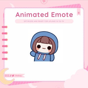 Wiggle Animated Emote (Braune Haare, Blauer Hoodie) für Twitch, YouTube, Discord | Chibi Mädchen