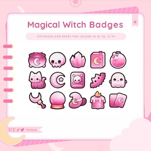 Celestial Witch Badges (15 Pack, Pink) for Twitch, Discord, Youtube | Sorceress Stream Assets