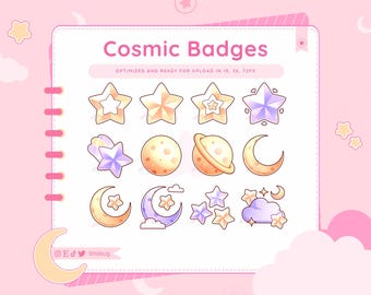 Celestial Star Moon Twitch Badges, Stream Graphics (12 Pack)