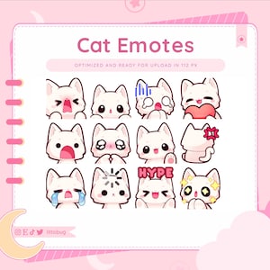 Cat Emotes (12 Pack, White) for Twitch, YouTube, Discord | Animated Emotes | Kitten Emotes