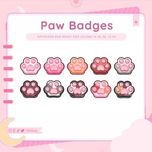 Animal Paw Badges (10 Pack) for Twitch, YouTube, Discord | Cute Sub or Bit Badges