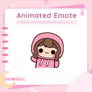 Wiggle Animated Emote (Braune Haare, Pinker Hoodie) für Twitch, YouTube, Discord | Chibi Mädchen