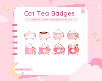 Pink Cat Tea Badges, Twitch Sub Badges