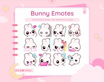 White Bunny Emotes for Twitch, YouTube, Discord | Cute Emotes (12 Pack)