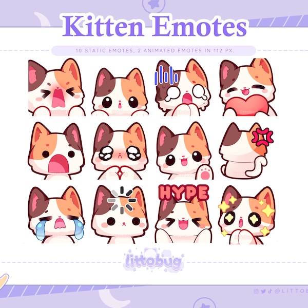 Calico Cat Emotes (12 Pack, Animated) for Twitch, YouTube, Discord | Animated Emotes | Animals Emotes