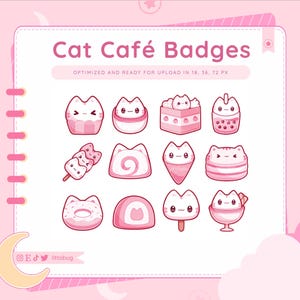 Cat Cafe Badges (12 Pack, Pink) for Twitch, Discord, Youtube | Cute and Affordable Stream Assets