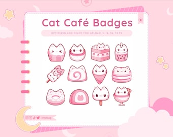 Cat Cafe Pink Sub Badges (12 Pack) Twitch Stream Assets