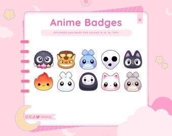 Cute Anime Animal Badges for Twitch, YouTube, Discord (10 Pack)