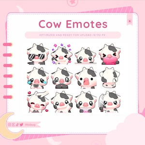 Black and White Cow Emotes (12 Pack) for Twitch, YouTube, Discord | Animal Emotes