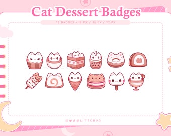 Cat Cafe Dessert Badges (12 Pack, Chocolate) for Twitch, Discord, Youtube | Food and Animal Badge Set