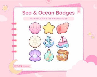 Ocean Wave & Water Creature Sub Badges | Pastel Sea Twitch Icons (Digital Download)