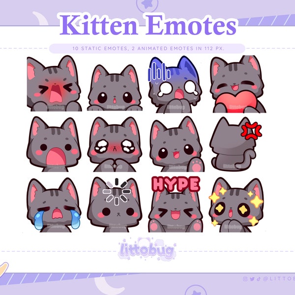 Black Cat Emotes (Animated, 12 Pack) for Twitch, YouTube, Discord | Animated Emotes | Kitten Emotes