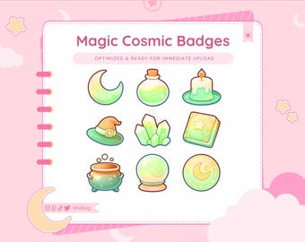 Magic Cosmic Green Twitch Sub Badges | Celestial Alchemy Bit Badges Icons (Digital Download)
